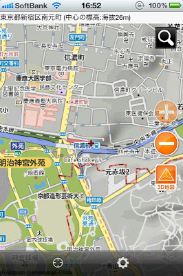 地図マピオンで地図を3D表示に切り替えた