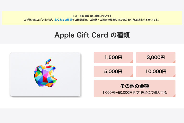 Apple Gift Cardの購入に関する注意